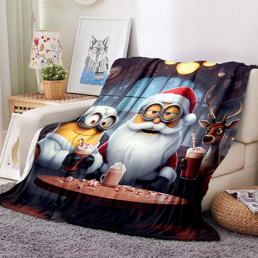 1Pc Christmas Minion Santa Helper Blanket Soft And Comfortable Casual Warm Camping Travel Christmas Halloween Gift M91747