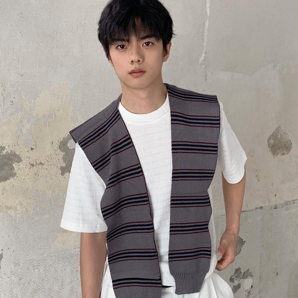 Classic Stripe Scarf Cloak Fake Collar Wraps Fashion Men Knitted Shawl  Clothes Decoration