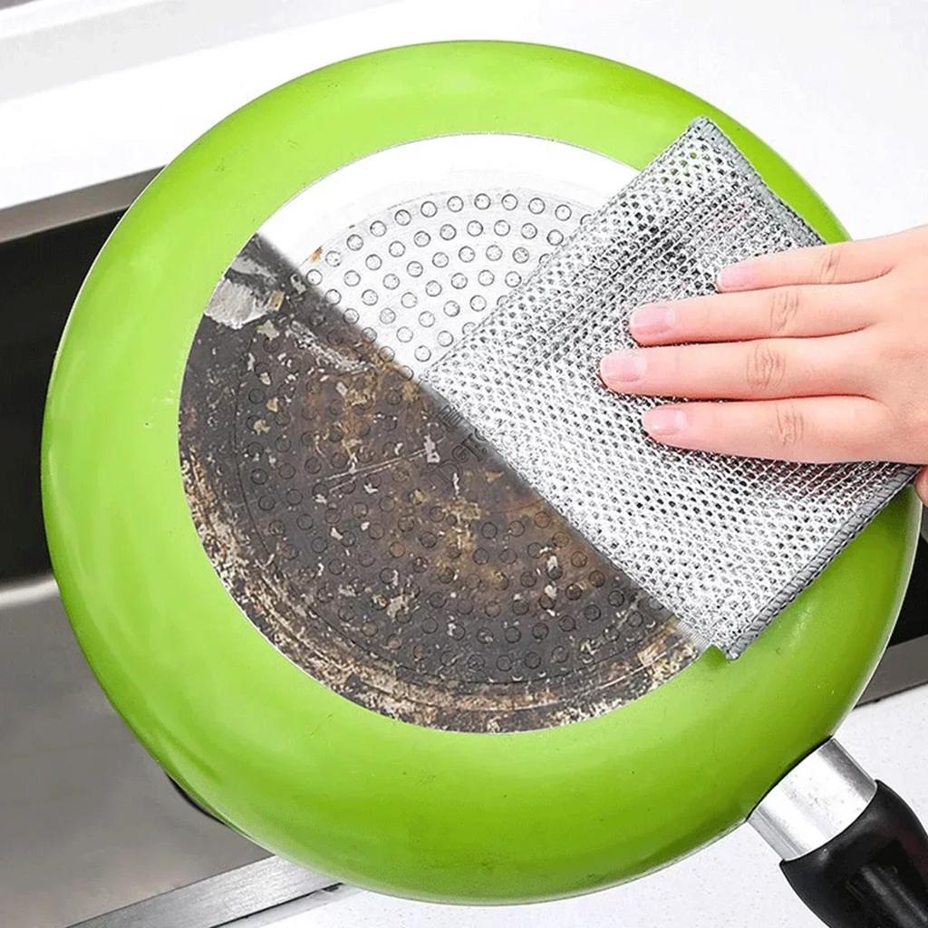 10/20pcs Magic Dishcloth Silver Wire Cleaning Kitchen Cloth Thickened Microfiber Wash Towel Built-in Sponge Steel Wire Ball Rag