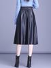 Women's Genuine Leather High Waist Midi Skirt - Autumn 2025 A-line Lambskin Umbrella Skirt