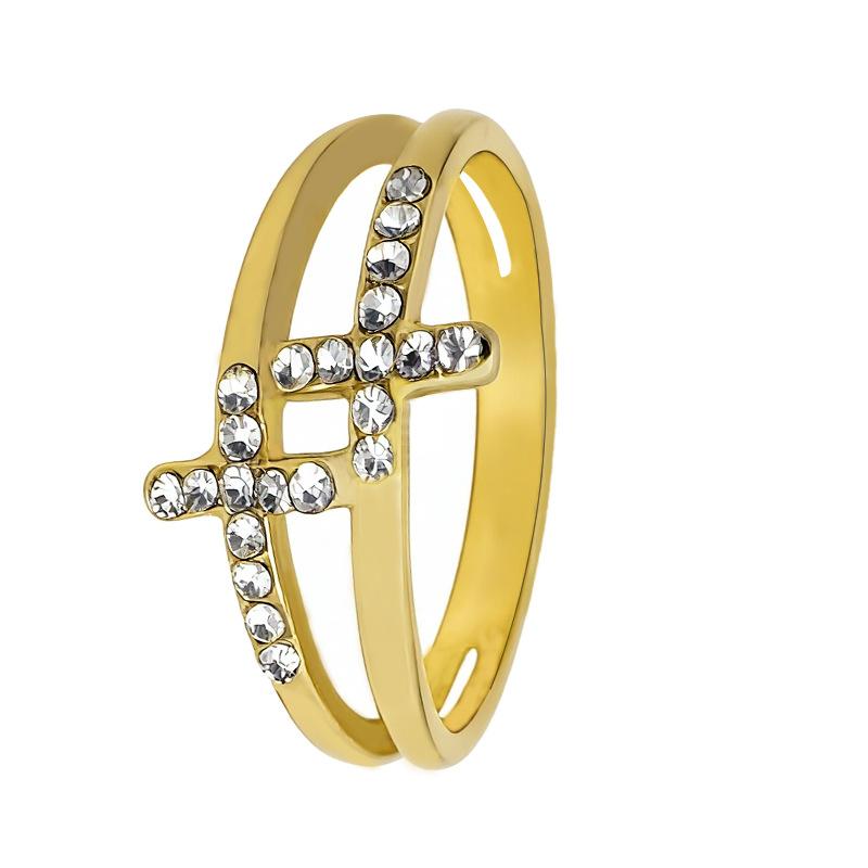 

Popular women s cross ring Korean version hipster diamond-set religious ring niche design jewelry золотой