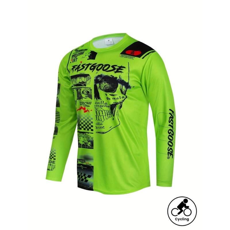 Herren Offroad-Motorradtrikot mit Buchstabenaufdruck, Schnelltrocknend, Atmungsaktiv, Feuchtigkeitsableitend, Langarm