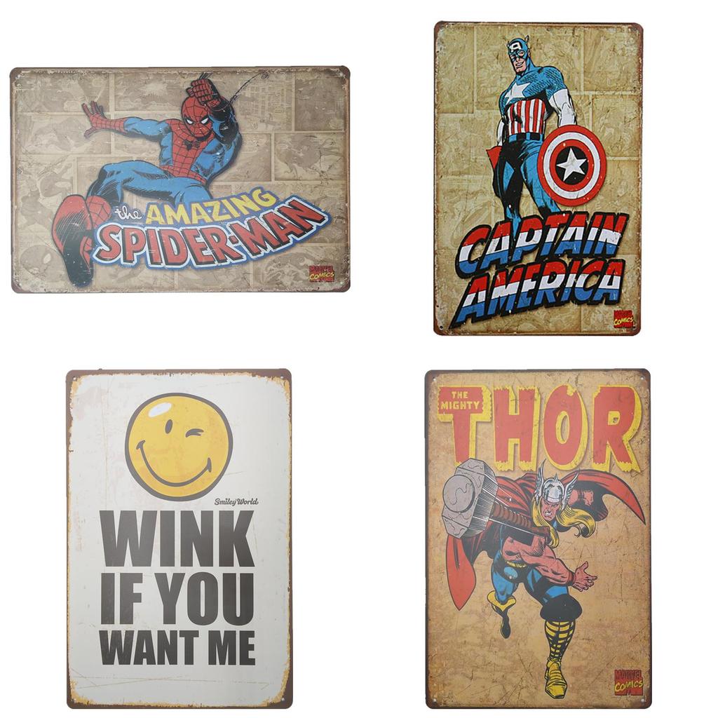 Retro Metal Poster With Cartoon Superhero Design For Bar Pub Home Wall Decor