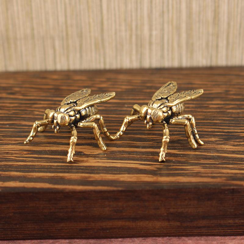 1Pcs Tea Pet Insects Animal Figurine Home Desktop Decoration Retro Brass Fly Insect Ornament Miniature Statue Vintage Craft