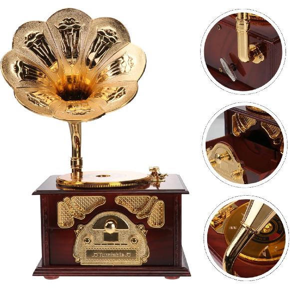 PRETYZOOM Retro Phonograph Music Box, Creative Plastic Gramophone Desktop Ornament, Vintage Home Office Decor for Musical Friends and Family