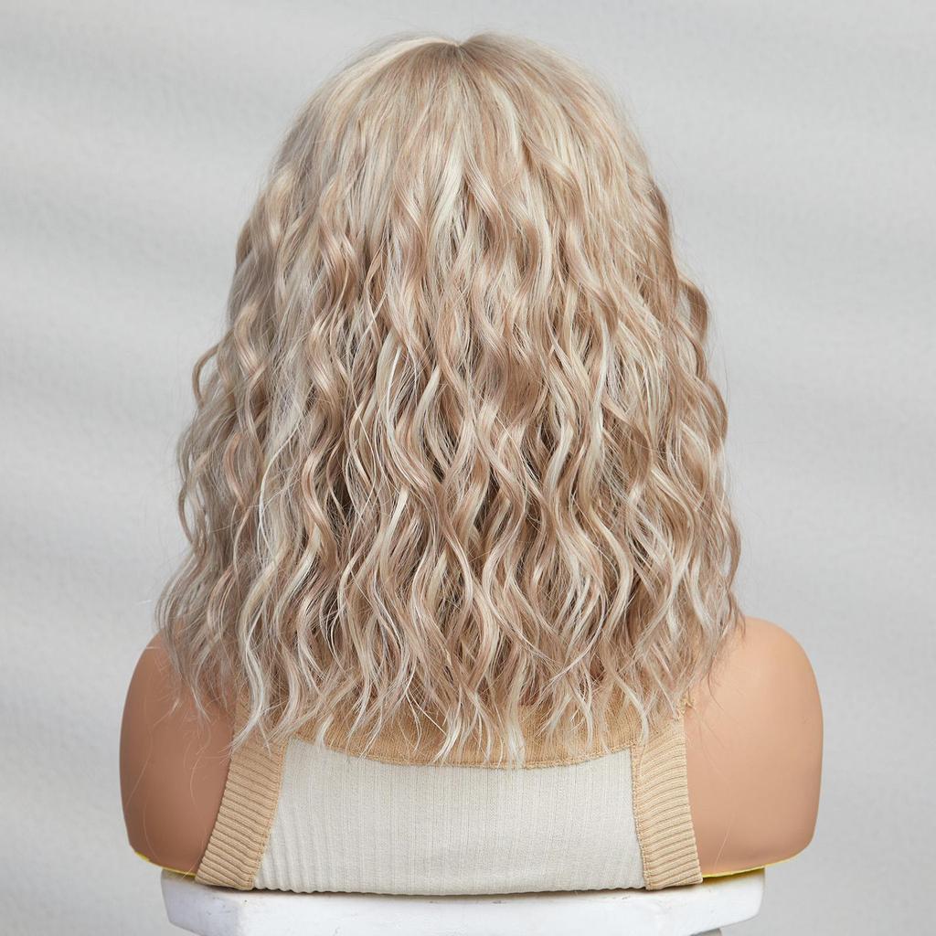 ALAN EATON Peruci Sintetice BOB Scurt Perucă Blond Deschis Ondulată cu Breton pentru Femei Cosplay Zilnic Petrecere Fibră Rezistentă la Căldură