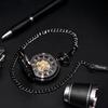 TREEWETO Mechanical Pocket Watch Railway Antique Skeleton Roman Numeral Black with Chain