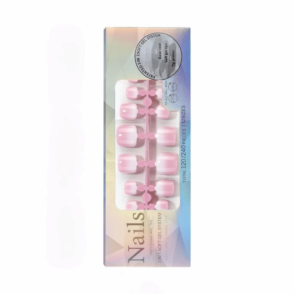 12 Größen Künstliche Zehennägel Hellrosa Französische Zehennägel Natürliche Gel-Zehennagelspitzen Für Damen