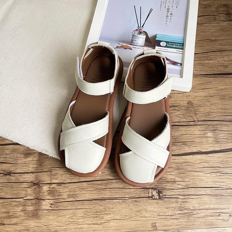 

Baotou sandals women s summer 2025 new comfortable literary flat beach Roman shoes fairy with skirt versatile shoes 35 белый