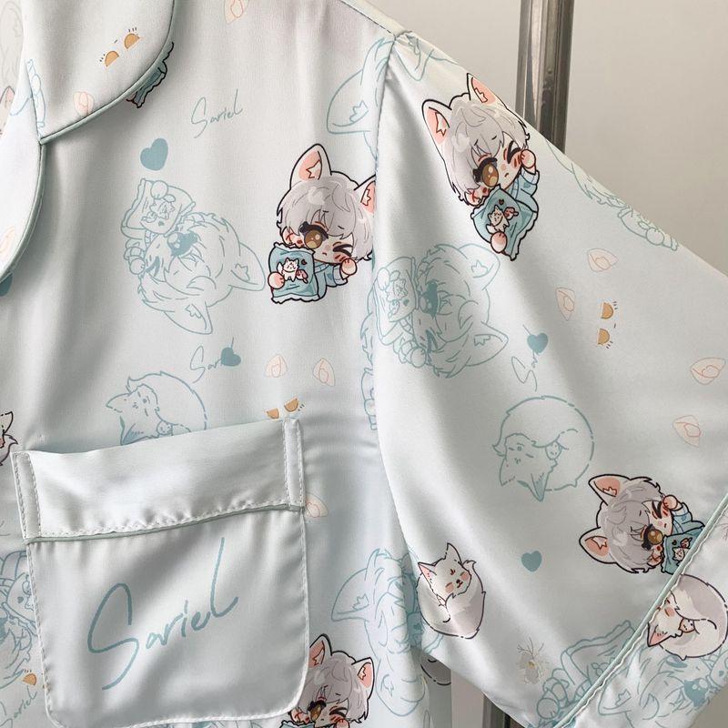 Japanese Cute Mikko Pajamas Women's Summer Artificial Silk Short Sleeve Summer Thin Sweet Silk Homewear