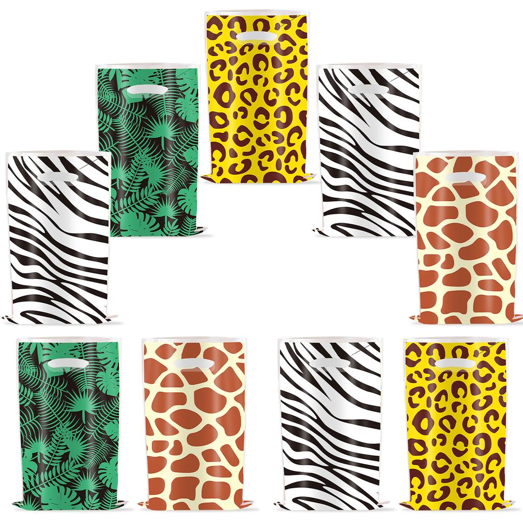 10-40pcs Animal Print Birthday Party Return Candy Handle Kids Gift Jungle Party Plastic Tote