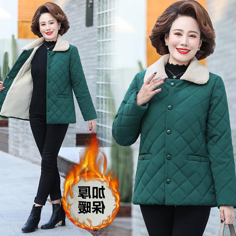 Women's Plush Winter Cotton Jacket with Warm Lambswool Imitation for Middle-aged & Elderly – Thickened Autumn/Winter Lapel Coat
