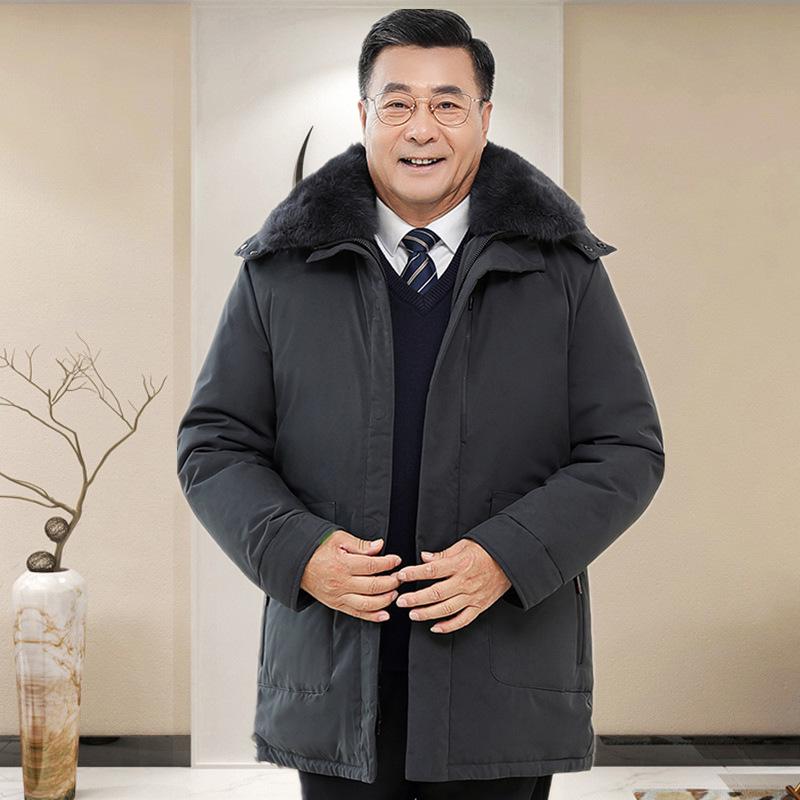 

Мужская зимняя белая куртка-пуховик с толстым меховым воротником для тепла XL