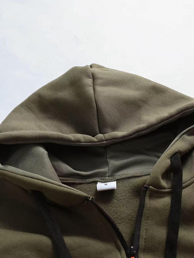 Men's Multi-Pocket Fleece Lined Hoodie Jacket - Casual and Versatile for Autumn/Winter