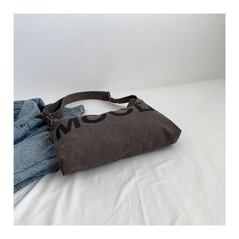 Canvas Bag Women Shoulder Crossbody Bag Letter Print Cloth Bag College Student Class Tutoring Artistic Minimalist Large Capacity