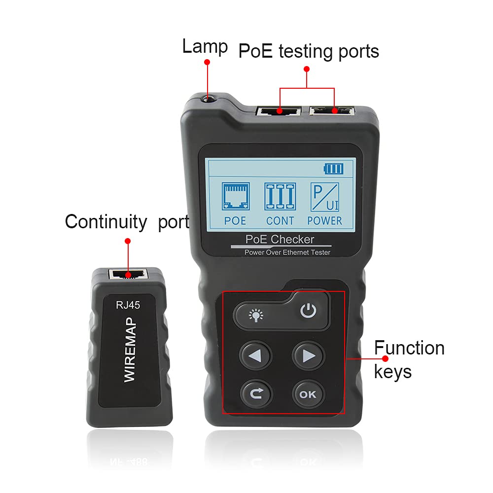 RUKI Cable Checker, LAN Cable Tester, Multi-Function LCD Network Cable Tester, PoE Checker, PoE/Voltage/Current Cable Tester