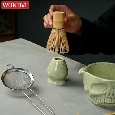 Ceramic Human Skull Matcha Powder Whisk Smooth Reusable Tea Matcha Whisk Sets Retro WithTeaspoon Bowl Kiln-Formed Matcha Set