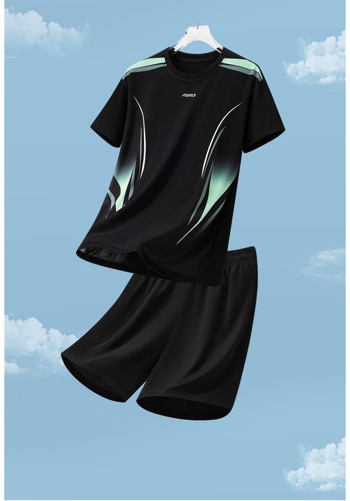 Men's Quick-Dry Sports Suit: Short Sleeve T-Shirt & Summer Fitness Football Training Gear. Custom Logo Option Available.