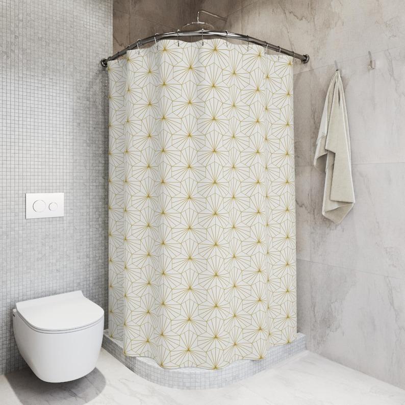 Golden Art Deco Boho Shower Curtain - Vintage Bathroom Decor, Roaring 20s Style, Golden Curtain