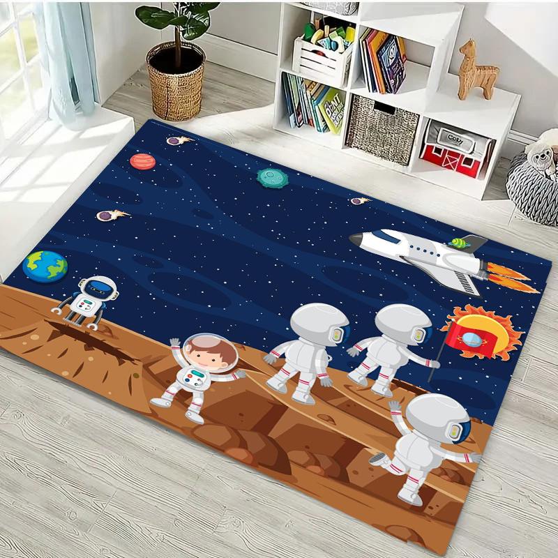 Modern Cartoon Space Rocket Carpet For Living Room Decoration Rug Porch  kids Bedroom Sofa Table Non-slip Floor Mat Home Doormat