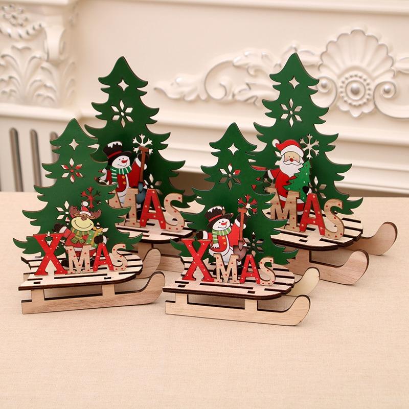 Wooden Christmas Tree Painted Assembly DIY Xmas Sled Ornaments Noel  Merry Christmas Decor Navidad Happy New