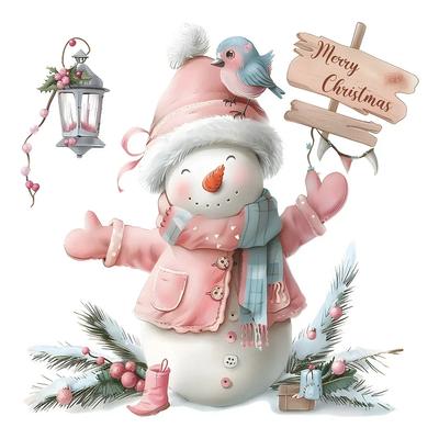 Pink Clothes Snowman Wall Sticker Christmas Glass Windows Decor Mural For Home Decoration Self-adhesive Festival New Year Decals