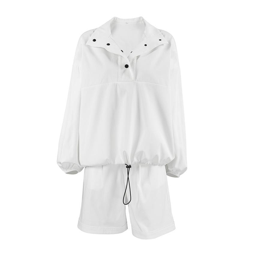 1116 Spring and summer simple lapel lantern sleeves fashion sweater high waist shorts sports suit European and American commuter wholesale women