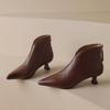 Fashion FHC New Autumn Women Ankle Boots,Fashion Soft Leather Shoes,Back Zip,Mid Heels Short Botas,Pointed Toe,Black,Brown,Dropship