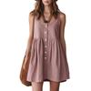 Sleeveless Button Front Mini Dress Casual Loose Fit Summer Sundress Lightweight Soft Fabric Tank Style