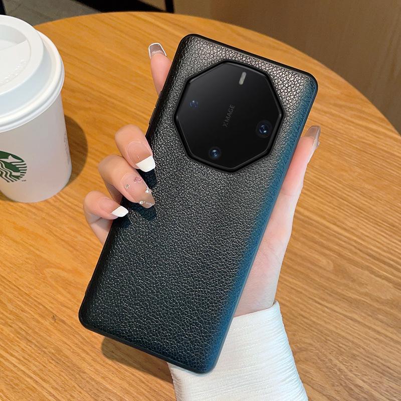 Applicable to Huawei mate70rs extraordinary master mobile phone case plain leather Mate60rs lychee pattern mate70rs genuine leather