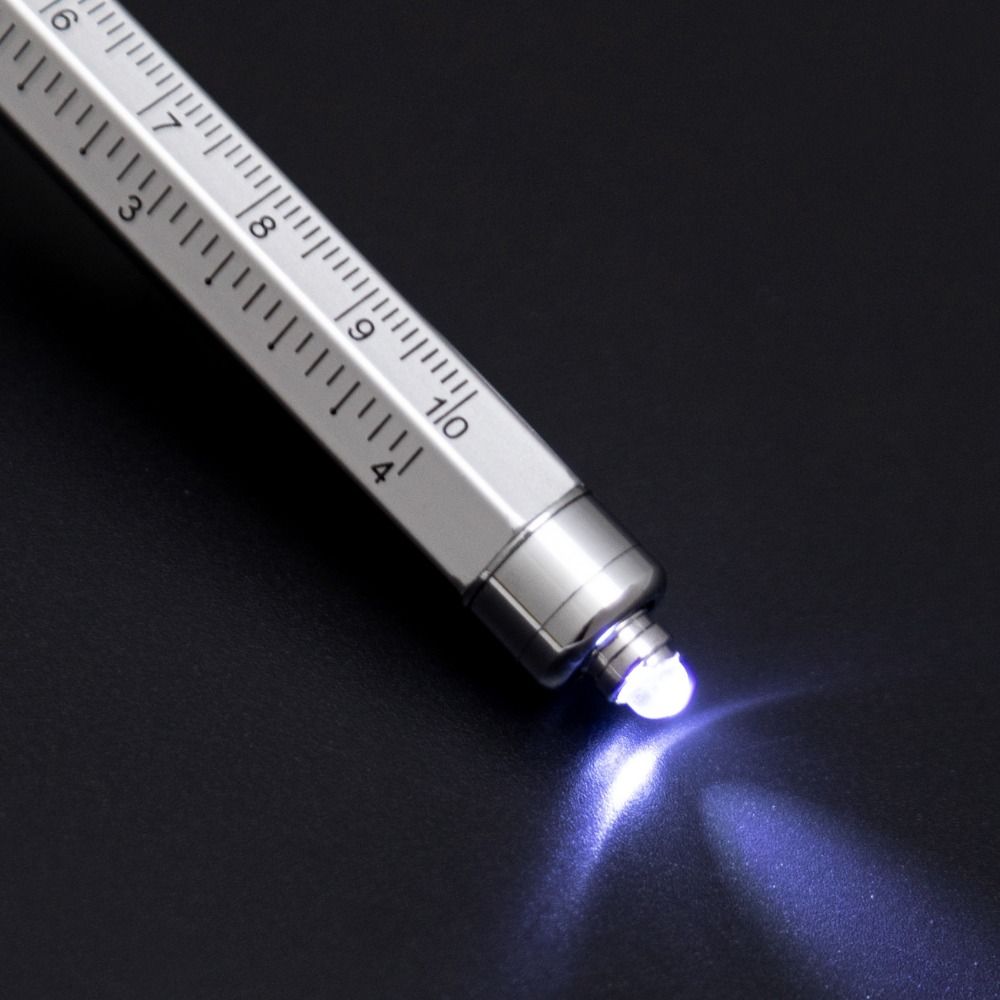 Metal Multi Tool Pen 9-in-1 With LED Light Spirit Level Screwdriver Ruler Ballpoint Pen Capacitive Pen Construction Tools