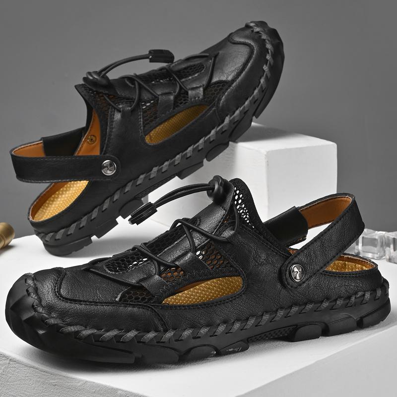 British Style Summer Sandals Handmade Soles Men's Leather Camping Shoes Classic Brown Men's Beach Casual Shoes Big Size 38-48