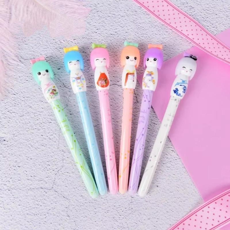 2Pcs Kawaii Lovely Japanese Doll Girl Design Office School Writing Neutral Signature Pen Art Gel Pens Kawaii Stationery