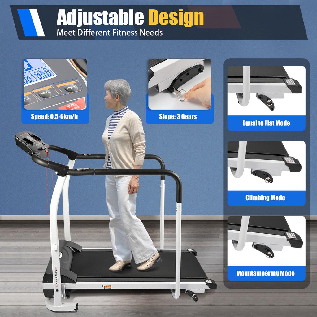 Walking Treadmill for Balance, Recovery Fitness Collapsible with Full Length Handrails &Heart Rate Sensor,220 Lbs Capacity