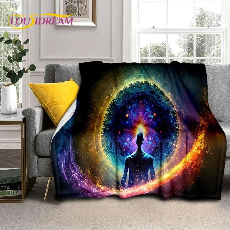 3D Jóga Meditace Duha 7 Čaker HD Měkká Flanelová Přikrývka pro Postele Ložnici Pohovku Piknik, Přehoz pro Venkovní Volný Čas Dárek