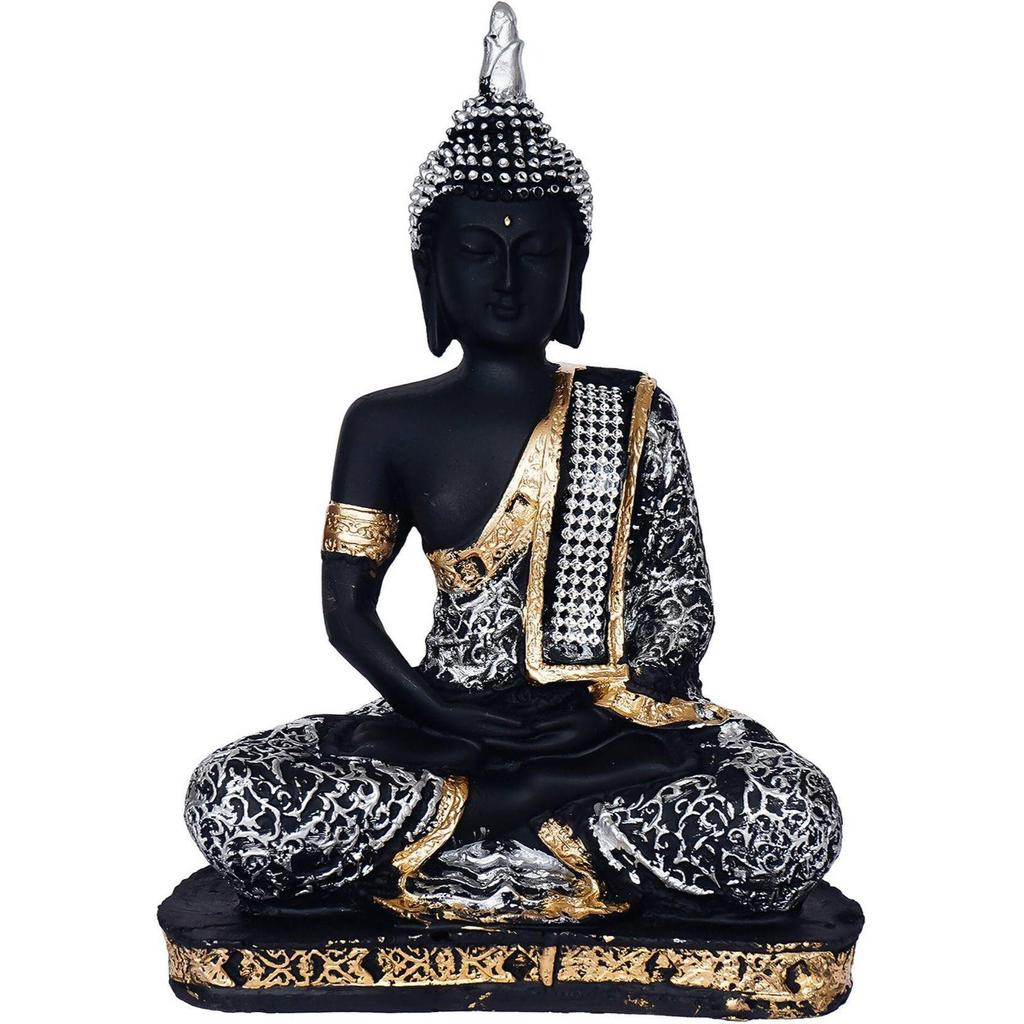 Meditating Buddha Statue For Home Decor Idol/Showpiece Decorative Showpiece - 17 cm  (Polyresin, Silver)