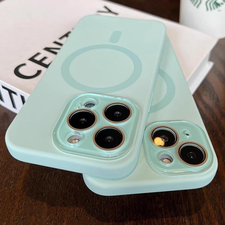 Applicable To IPhone 16 Apple Phone Case Liquid Silicone Magnetic Light Cyan 14 All Inclusive Lens Film 13 Anti Fall