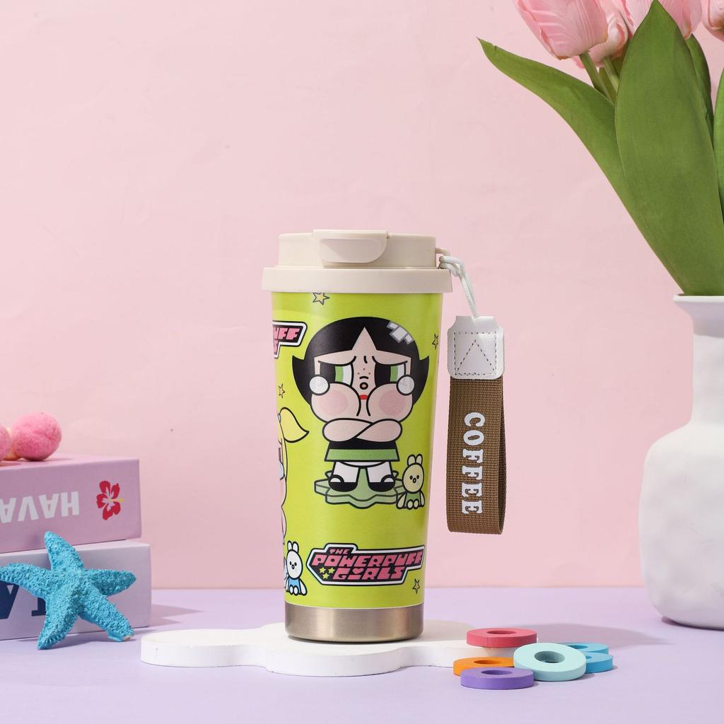 New 304 Stainless Steel Thermos Cup Labu Cloth Cartoon Pattern Portable Lily of the Valley Cup Girls High Value Straw
