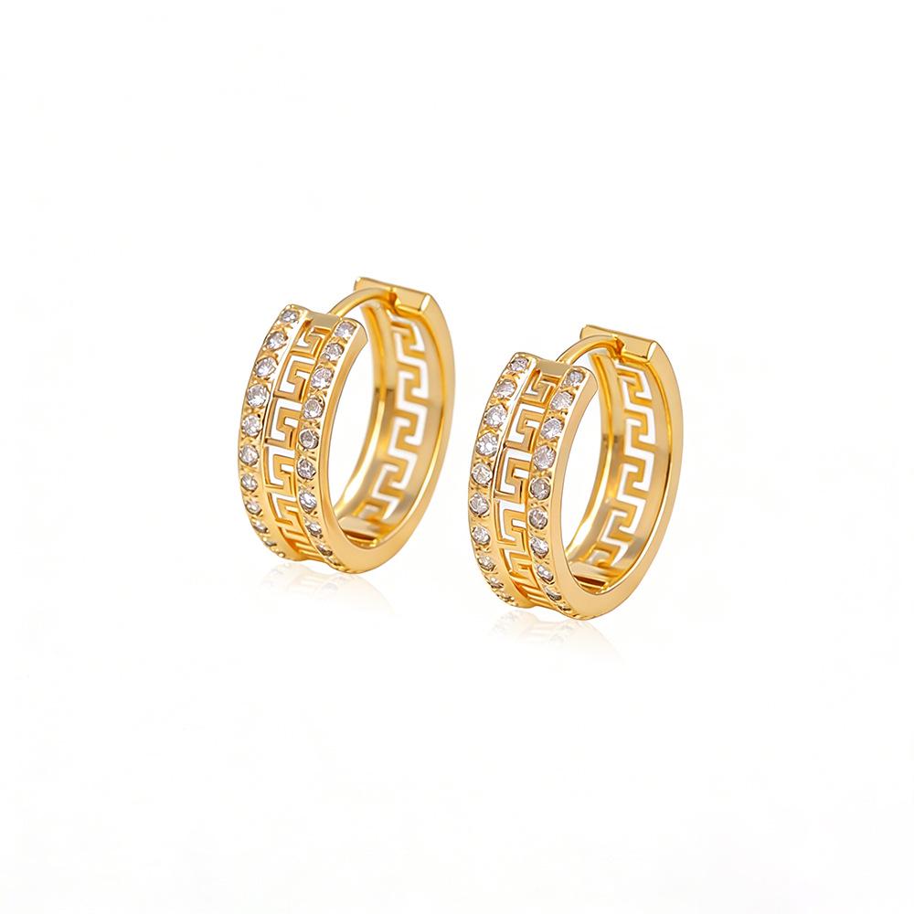 Resort-Style Retro Zircon Double Row Hollow Ear Cuff Earrings - Chinese Fashion Exquisite Design