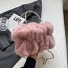 Luxury Chain Winter Fluffy Handbag Solid Color Faux Fur Crossbody Bag  Girls