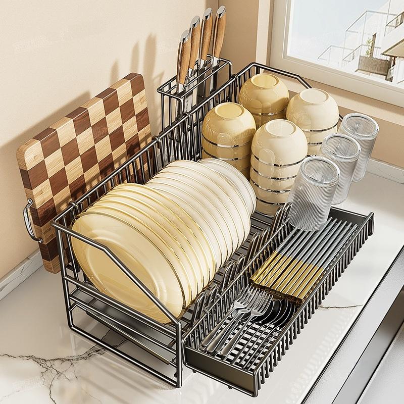 Kitchen Bowl Draining Ra Multi-Functional Countertop Sle Storage elf Utensils Di Plate Diwaer Organizer