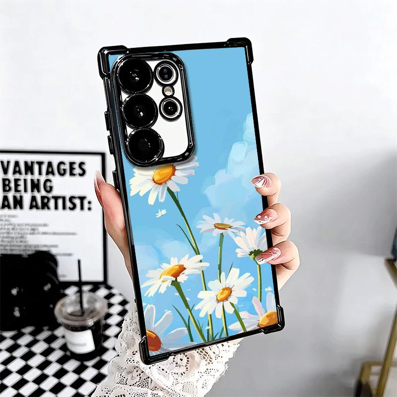 Daisy Flowers Aesthetics Plating Phone Case For Samsung Galaxy S24 S25 FE S26 Edge S23 Ultra S22 S21 Plus S20 Anti-Fall Airabag