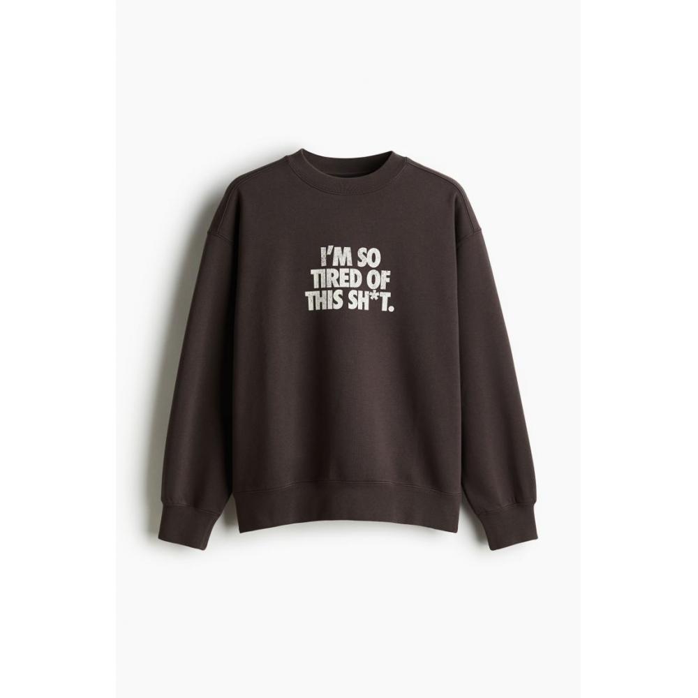 H M Loose FIt PrInt sweatsHIrt Brown I M So tIred