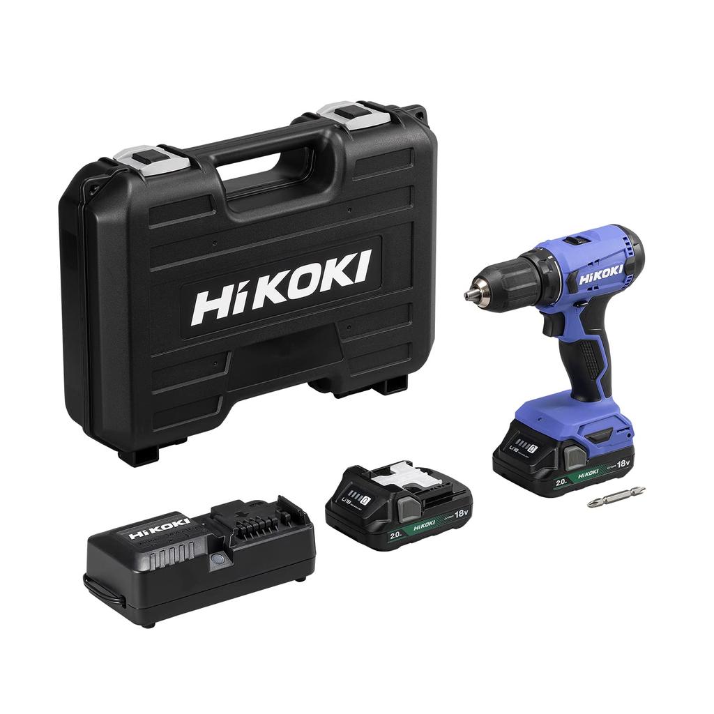 Perceuse-visseuse sans fil HiKOKI 18 V, mandrin, embrayage à 20 niveaux, batterie de stockage x 2, chargeur avec étui 2,0-13 mm 2,0 Ah FDS18DA(2BG)