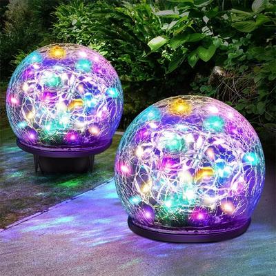 Waterproof Solar Globes Auto on/Off Cracked Glass Solar Lights Solar Energy Warm and Colorful Light Globe Lights Yard