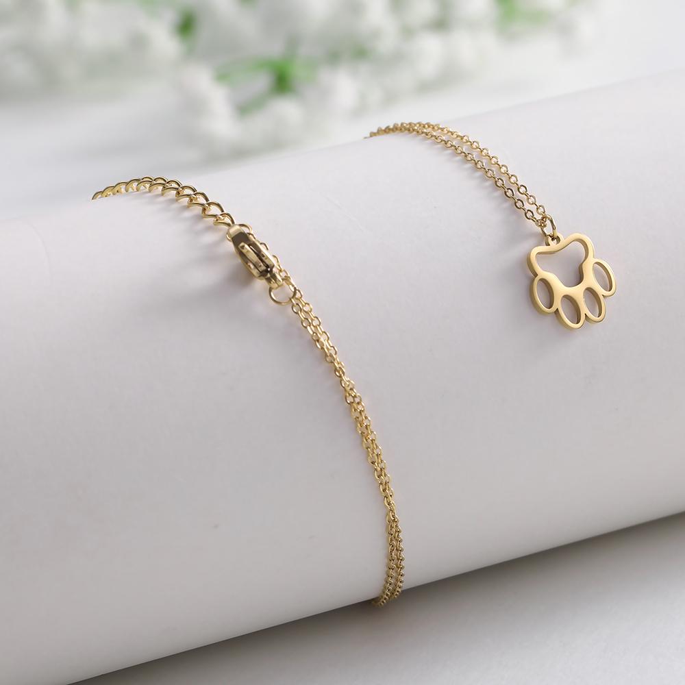 Cazador Fashion Animal Paw Hollow Pendant Necklace for Women Girl Dog Cat Bear Paw Neck Chain Stainless Steel Jewelry Gift
