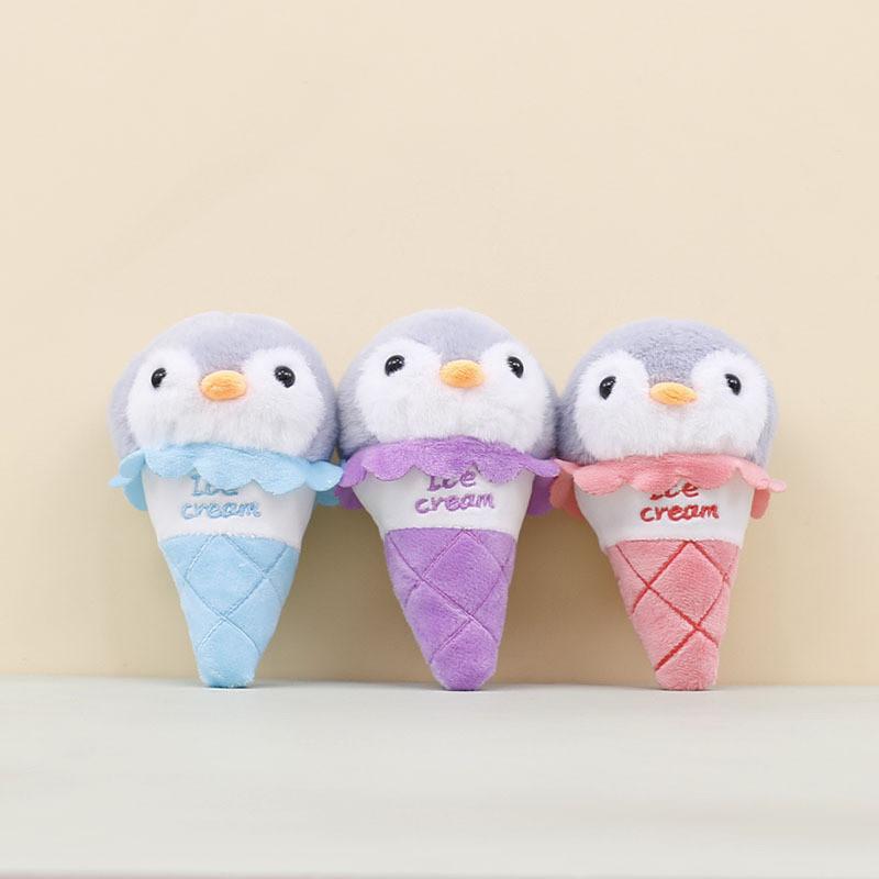 Cream Cute Ice Penguin Plush Pendant Keyring With Embroidered Design Letters