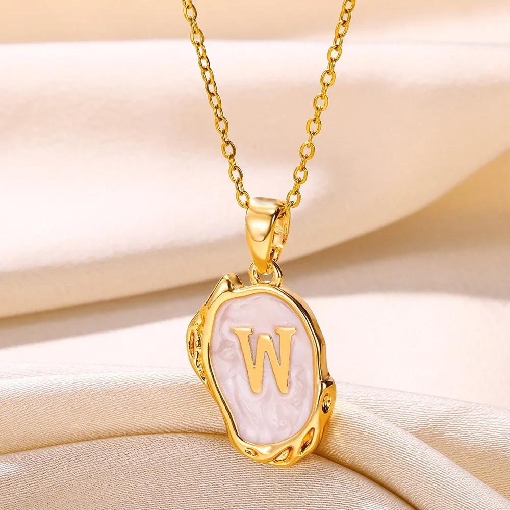 Y2K Metal Drip Oil 26 Letter Necklaces for Women Men Alphabet A-Z Initials Pendant Necklace Aesthetic Jewelry Gift
