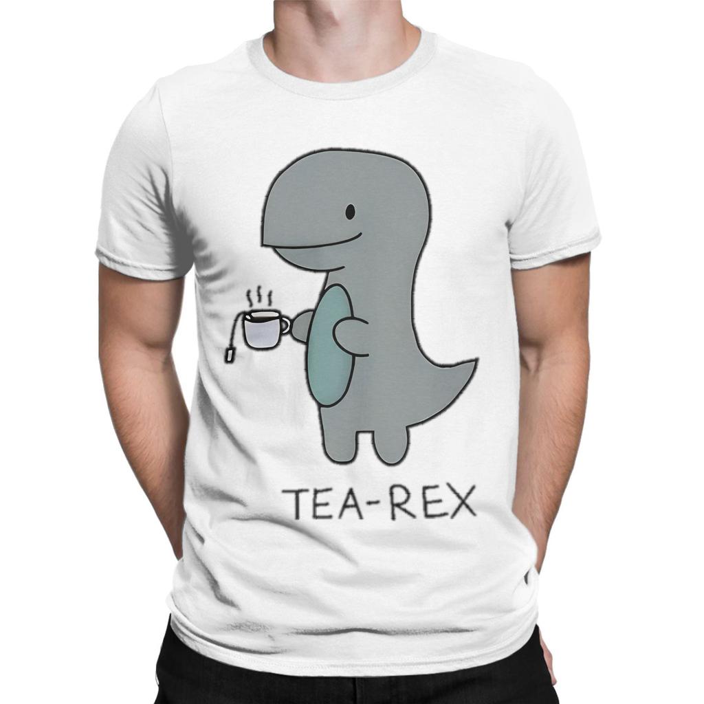 Tea-Rex T-Rex Dinosaur Teacup Men's T Shirt Cartoon Cute Funny Tees Short Sleeve Crewneck T-Shirts Cotton Gift Idea Clothing