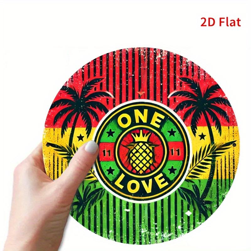 HD Tin Sign One Love Pineapple Rasta Color Round Vintage Metal Wall Art Retro Reggae Decor